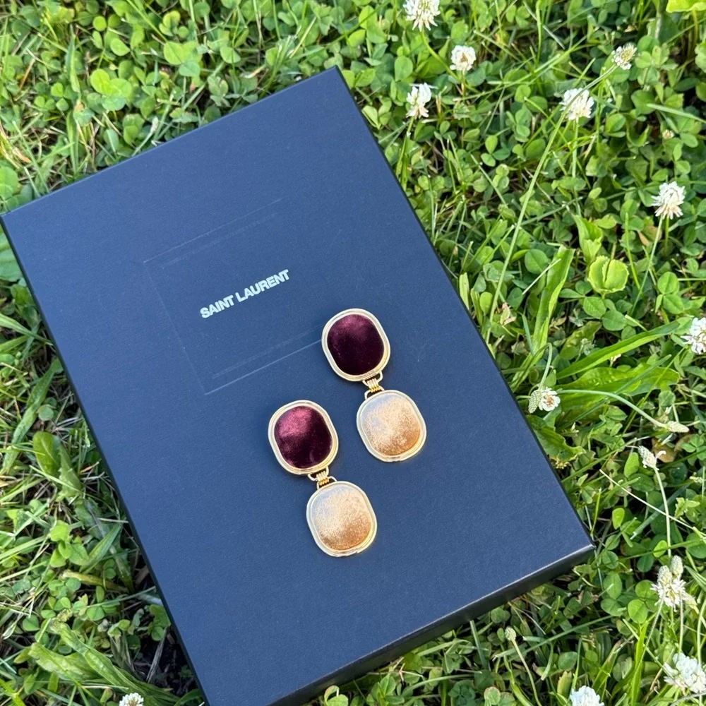 Saint Laurent Gold and Deep Red Earrings - Picture 6 of 6